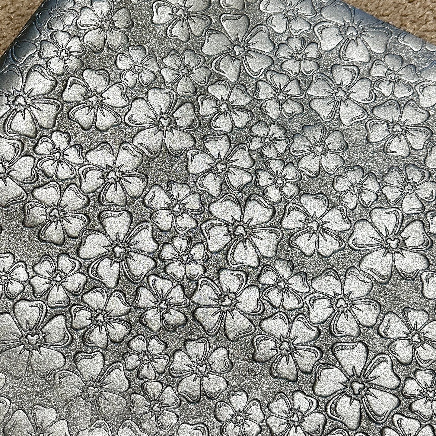 Silver Sparkle "Floral" Smooth Texture - EMBOSSED VINYL