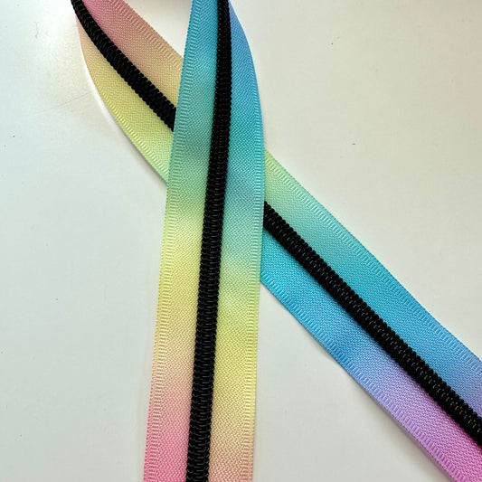 Pastel Ombre w/ Matte Black coil - 3 Yards - Zipper Tape