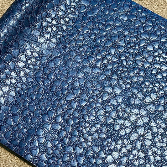 Metallic Navy "Floral" Pebble Texture - EMBOSSED VINYL