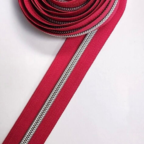 Dark Raspberry tape w/ Nickel Coil - 3 yards - Zipper Tape