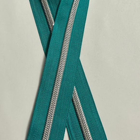 Teal w/ silver coil - 3 yards - Zipper Tape