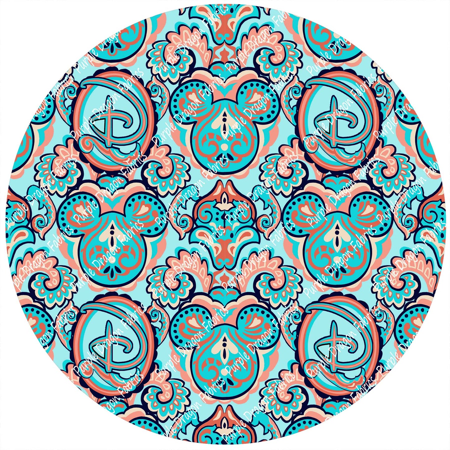 Mouse Damask (AQUA) - WATER RESISTANT CANVAS