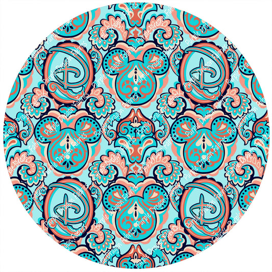 Mouse Damask (AQUA) - WATER RESISTANT CANVAS