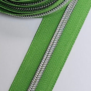 Lime w/ silver coil - 3 yards - Zipper Tape
