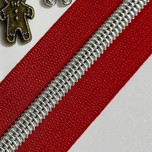 * PRE-ORDER - Zipper Tape (3 Yards) - Red w/ nickel coil