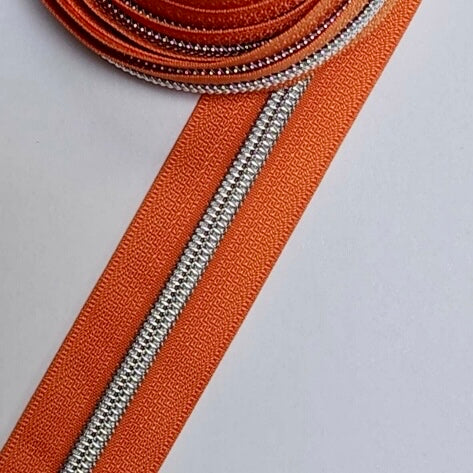 Orange w/ silver coil - 3 yards - Zipper Tape