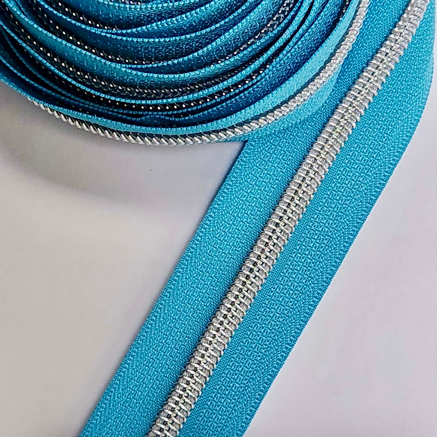 Aqua Blue w/ Nickel coil - 3 yards - Zipper Tape