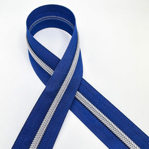 Blue w/ silver coil - 3 yards - Zipper Tape