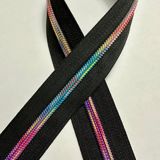 Black tape w/ Double Rainbow Coil - 3 yards - Zipper Tape
