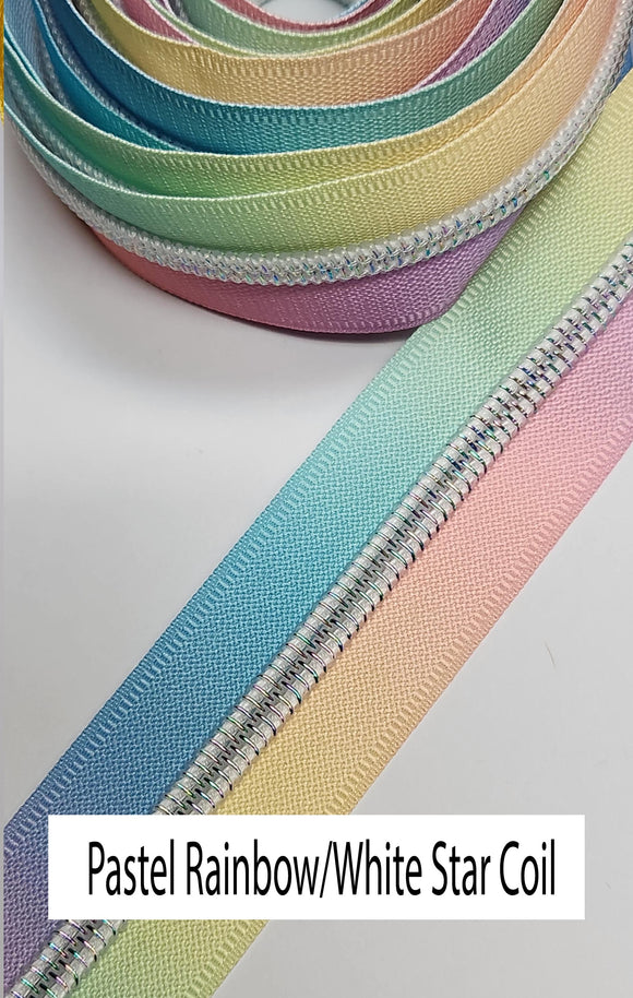 Pastel Rainbow w/ Star Rainbow coil - 3 yards - Zipper Tape